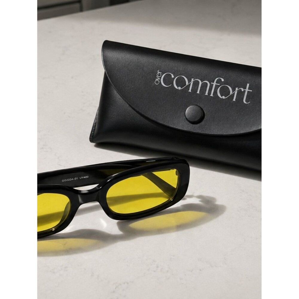 Comfort Yellow Lens Sunglasses Black Rectangle Frames UV400 w/ Case Unisex